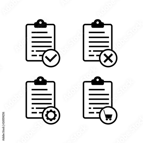 Positive, negative, online order, maintenance lists vector icons