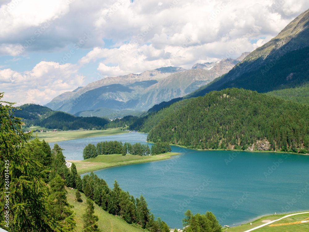 Panorama of the lake between the Engadine mountains