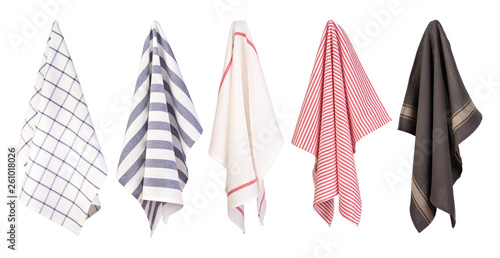 Bild auf Leinwand Hanging tea towels isolated on white background
