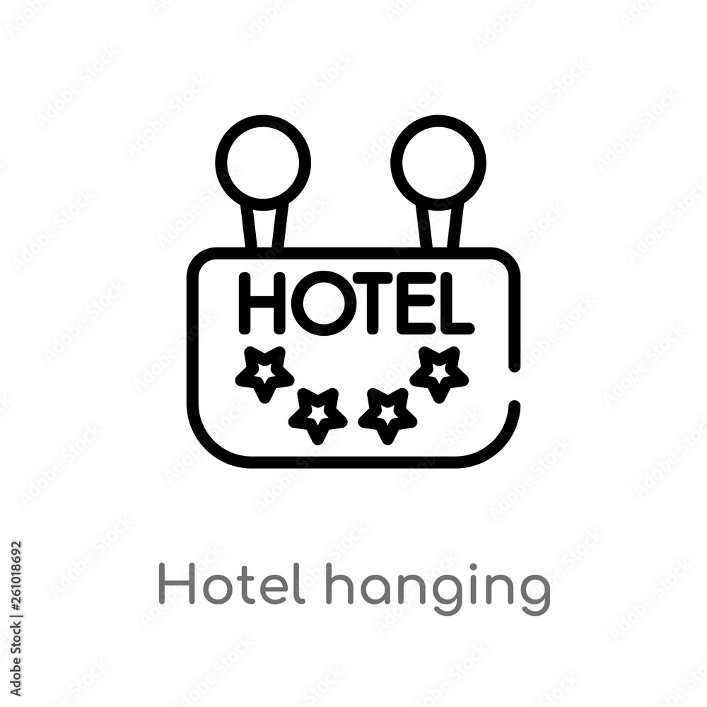 outline hotel hanging vector icon. isolated black simple line element illustration from summer concept. editable vector stroke hotel hanging icon on white background outline hotel hanging vector icon. isolated black simple line element illustration from summer concept. editable vector stroke hotel hanging icon on white background