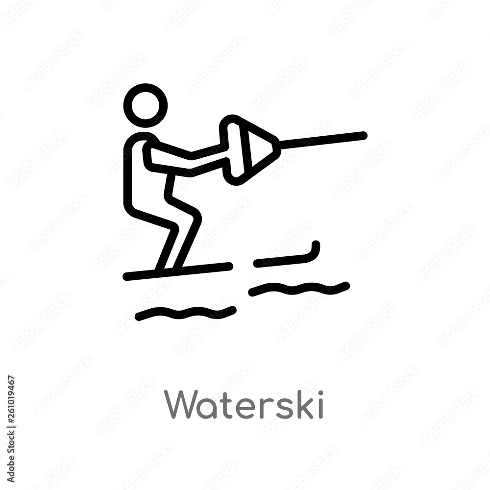 outline waterski vector icon. isolated black simple line element illustration from summer concept. editable vector stroke waterski icon on white background outline waterski vector icon. isolated black simple line element illustration from summer concept. editable vector stroke waterski icon on white background