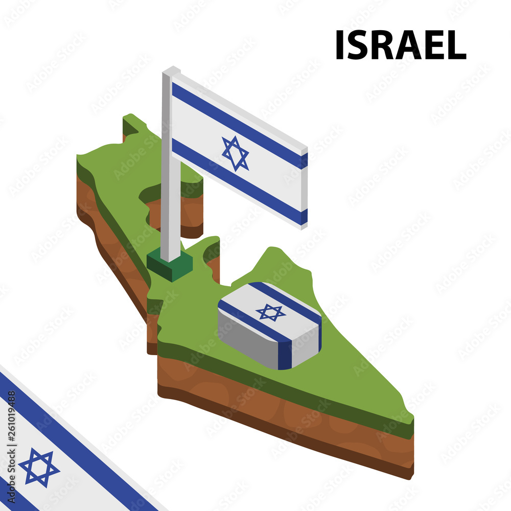 Isometric map and flag of Israel. 3D isometric Vector Illustration Isometric map and flag of Israel. 3D isometric Vector Illustration