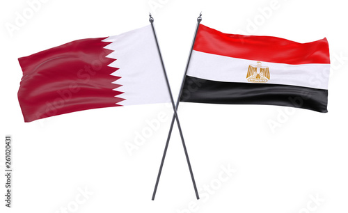 Qatar and Egypt, two crossed flags isolated on white background. 3d image