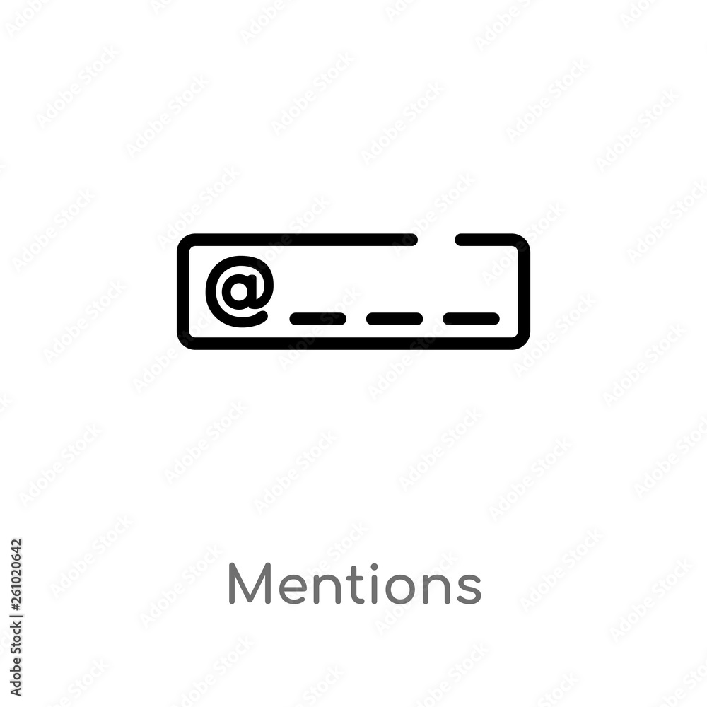 outline mentions vector icon. isolated black simple line element illustration from technology concept. editable vector stroke mentions icon on white background outline mentions vector icon. isolated black simple line element illustration from technology concept. editable vector stroke mentions icon on white background