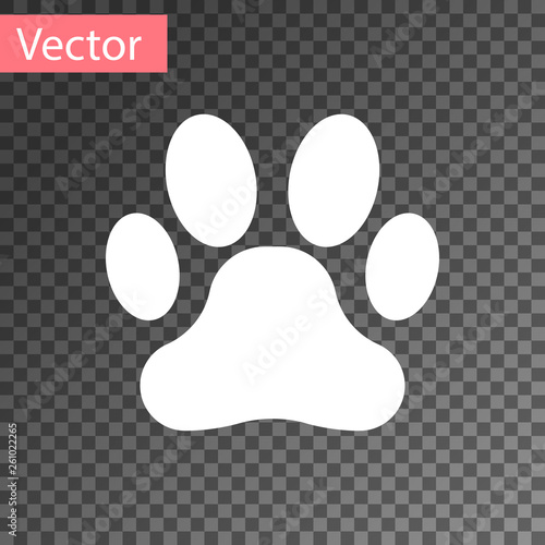 White Paw print icon isolated on transparent background. Dog or cat paw print. Animal track. Vector Illustration