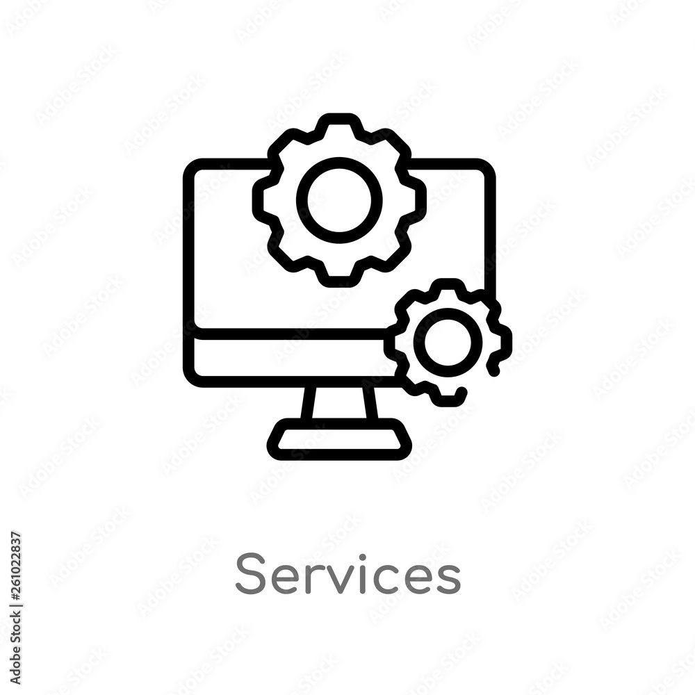 outline services vector icon. isolated black simple line element illustration from technology concept. editable vector stroke services icon on white background outline services vector icon. isolated black simple line element illustration from technology concept. editable vector stroke services icon on white background