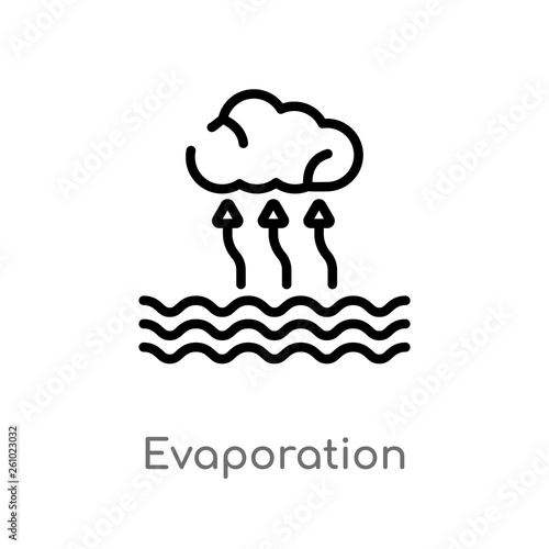 outline evaporation vector icon. isolated black simple line element illustration from technology concept. editable vector stroke evaporation icon on white background
