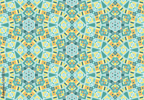Kaleidoscope, complicated geometric seamless pattern. Abstract vector background.