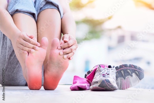 Heel pain and foot (plantar fasciitis). Caused by exercise or running.