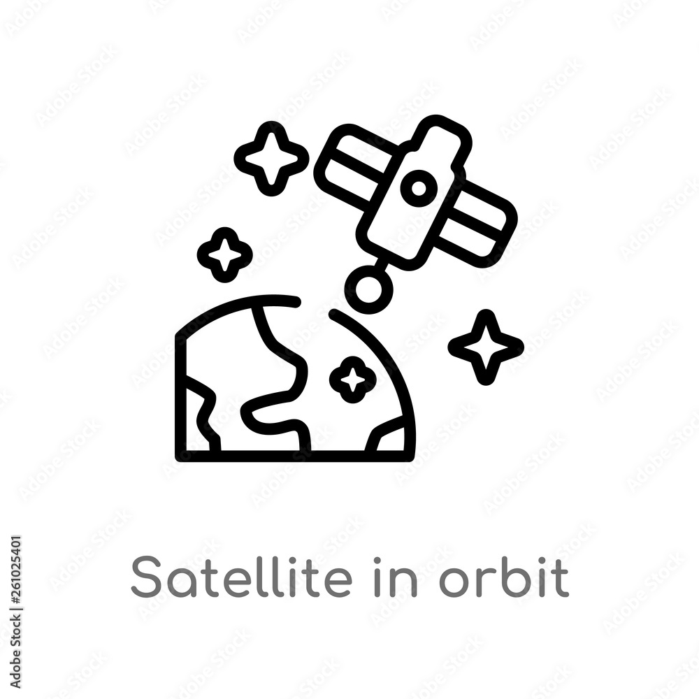 outline satellite in orbit vector icon. isolated black simple line element illustration from technology concept. editable vector stroke satellite in orbit icon on white background