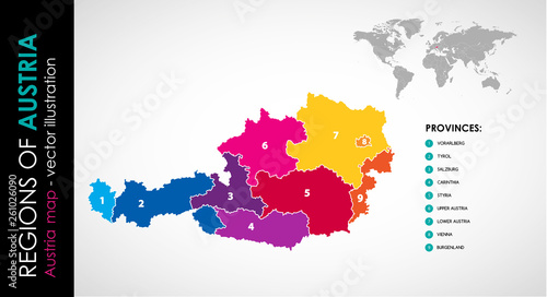 Vector map of Austria and provinces COLOR photo