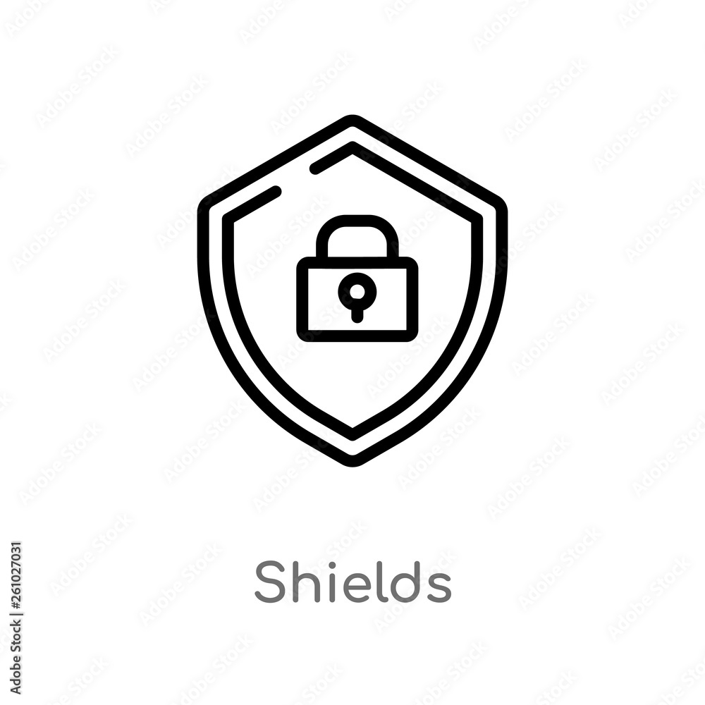 outline shields vector icon. isolated black simple line element illustration from technology concept. editable vector stroke shields icon on white background outline shields vector icon. isolated black simple line element illustration from technology concept. editable vector stroke shields icon on white background