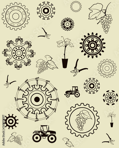 Vineyard  seamless pattern. Seamless ornament and design elements with grapevines.