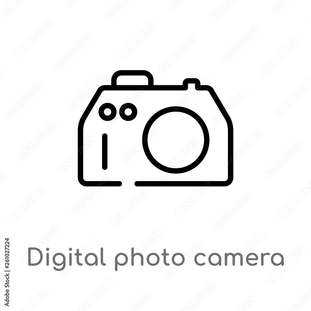 outline digital photo camera vector icon. isolated black simple line element illustration from technology concept. editable vector stroke digital photo camera icon on white background outline digital photo camera vector icon. isolated black simple line element illustration from technology concept. editable vector stroke digital photo camera icon on white background