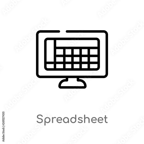 outline spreadsheet vector icon. isolated black simple line element illustration from technology concept. editable vector stroke spreadsheet icon on white background