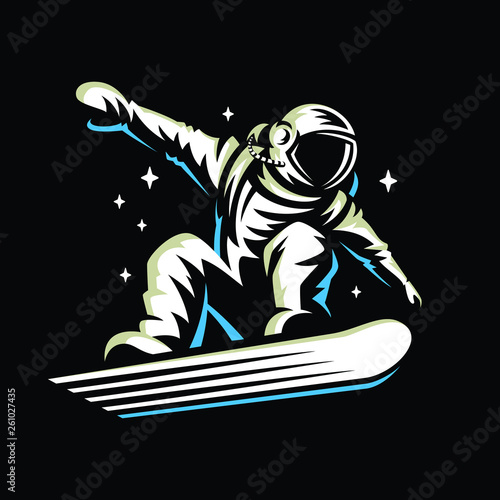 astronaut rides on snowboard through the universe.Space vector illustration.
