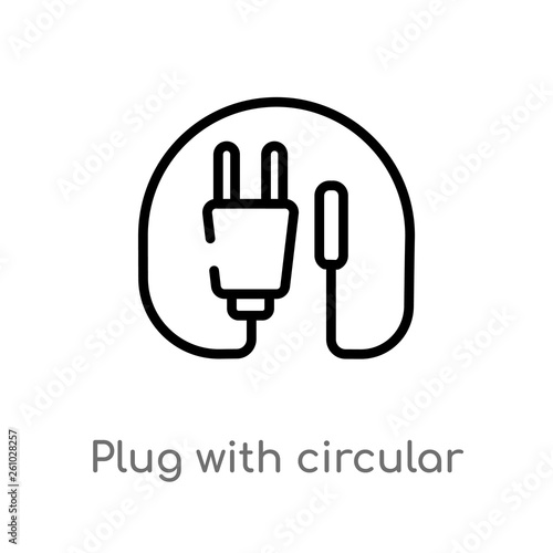 outline plug with circular cable vector icon. isolated black simple line element illustration from technology concept. editable vector stroke plug with circular cable icon on white background