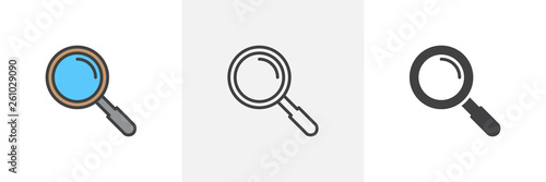 Magnifying glass icon. Line, glyph and filled outline colorful version, Search, find magnifier outline and filled vector sign. Symbol, logo illustration. Different style icons set. Vector graphics