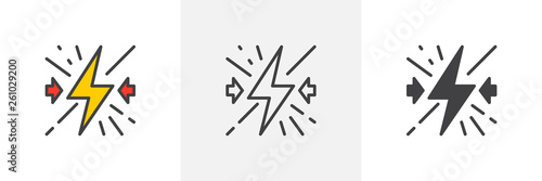 Conflict icon. Line, glyph and filled outline colorful version, Lightning bolt outline and filled vector sign. Symbol, logo illustration. Different style icons set. Vector graphics photo