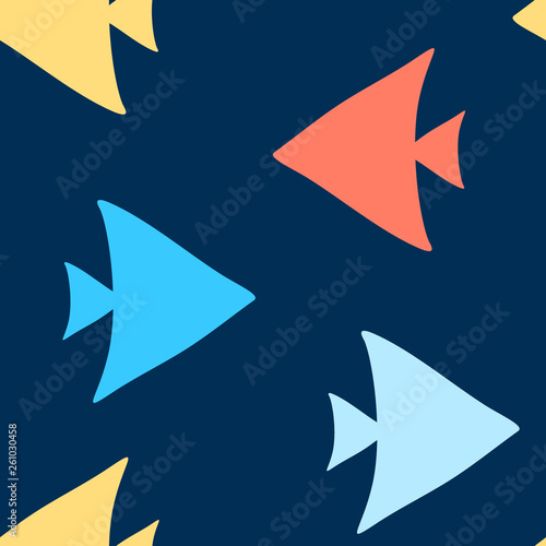 Fish silhouettes, colorfull seamless pattern, sea design