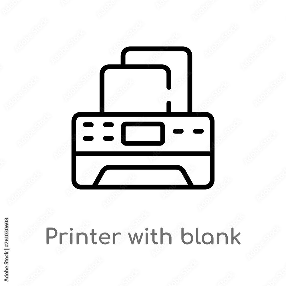 outline printer with blank paper sheet vector icon. isolated black simple line element illustration from tools and utensils concept. editable vector stroke printer with blank paper sheet icon on outline printer with blank paper sheet vector icon. isolated black simple line element illustration from tools and utensils concept. editable vector stroke printer with blank paper sheet icon on