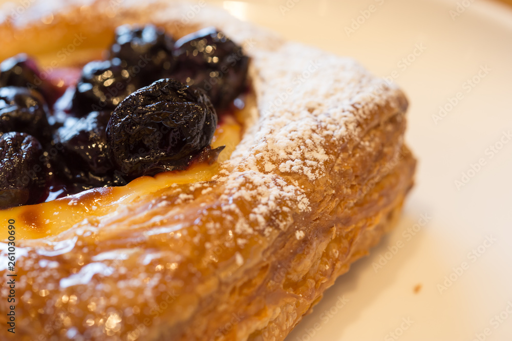 Kachidoki, Tokyo, Japan, 04/06/2019 , French boulangerie with custard and blueberries. Kachidoki, Tokyo, Japan, 04/06/2019 , French boulangerie with custard and blueberries.