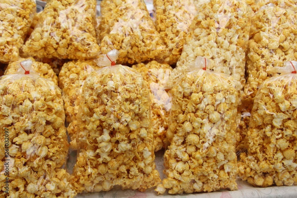 Popcorn with butter delicious at street food Popcorn with butter delicious at street food