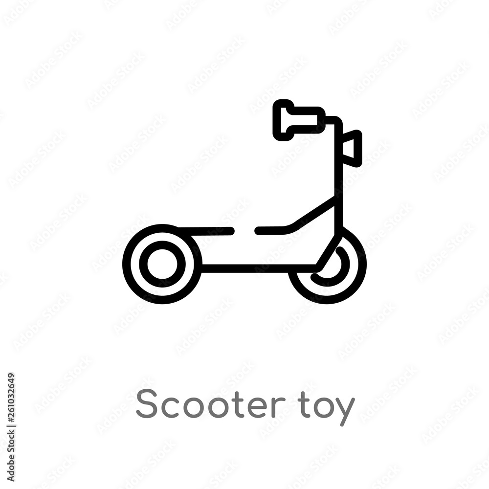 outline scooter toy vector icon. isolated black simple line element illustration from toys concept. editable vector stroke scooter toy icon on white background outline scooter toy vector icon. isolated black simple line element illustration from toys concept. editable vector stroke scooter toy icon on white background