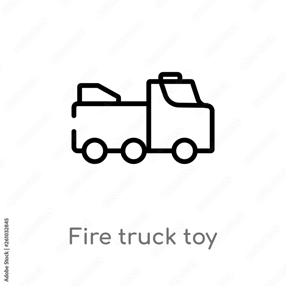 outline fire truck toy vector icon. isolated black simple line element illustration from toys concept. editable vector stroke fire truck toy icon on white background outline fire truck toy vector icon. isolated black simple line element illustration from toys concept. editable vector stroke fire truck toy icon on white background