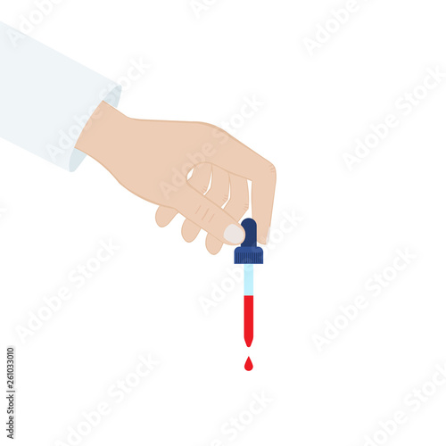 A hand is holding a dropper. Blood pipette. Isolated illustration.