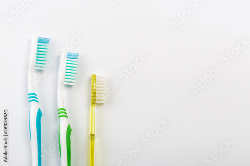 New different  toothbrushes on a white background