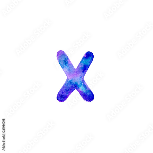 Watercolor letter X. Creative typography. Isolated design element in raster format.