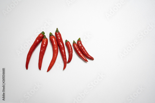 Red chilli isolated in white background with an egg spelling the letter of love
