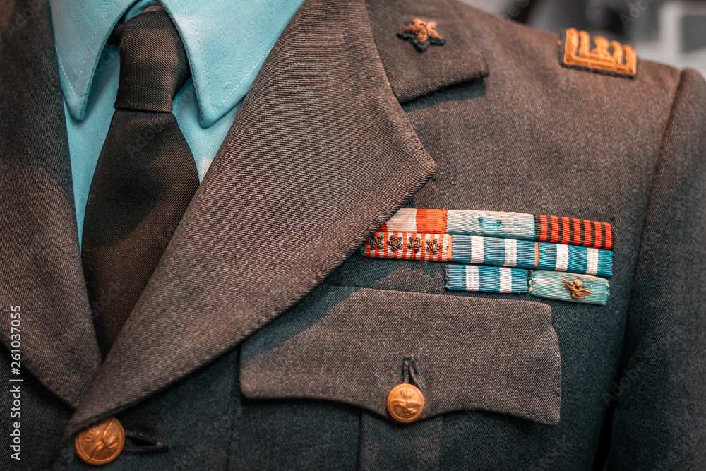 Details of historical Italian military uniforms. Grades and patches on