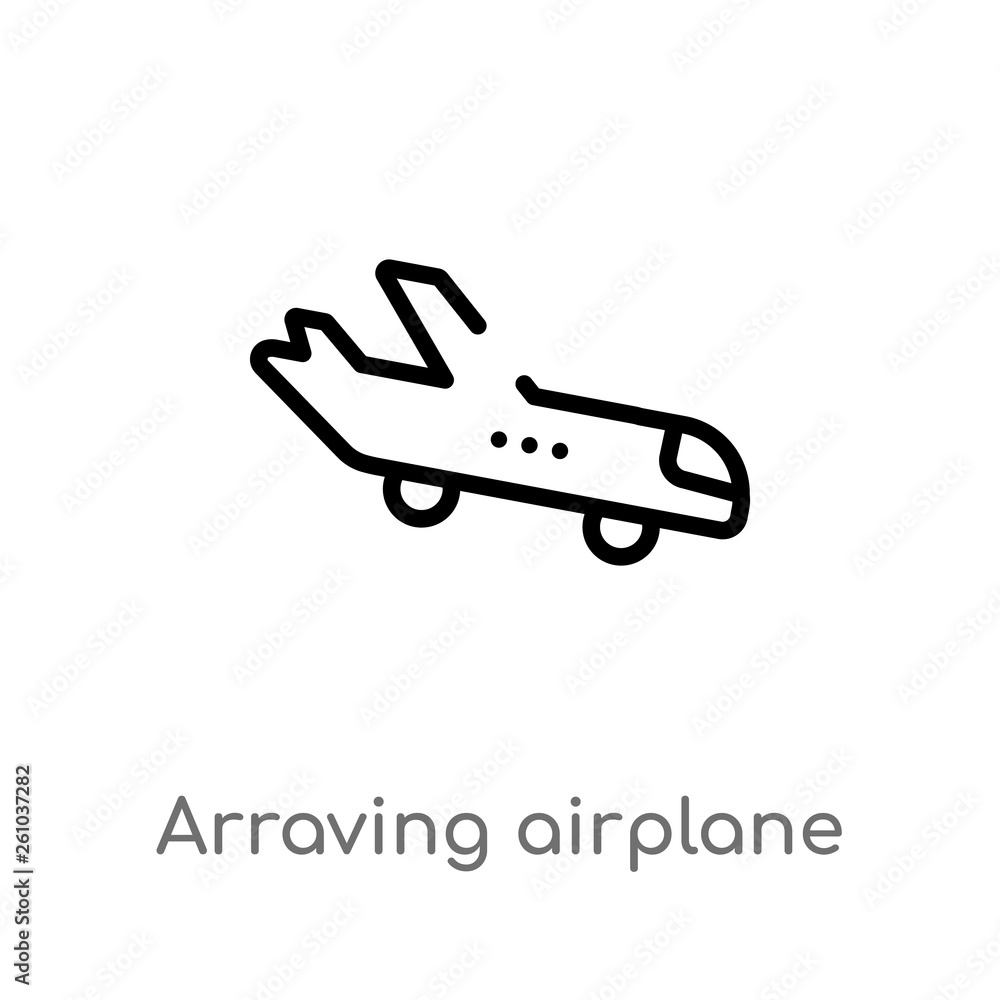 outline arraving airplane vector icon. isolated black simple line element illustration from transport concept. editable vector stroke arraving airplane icon on white background