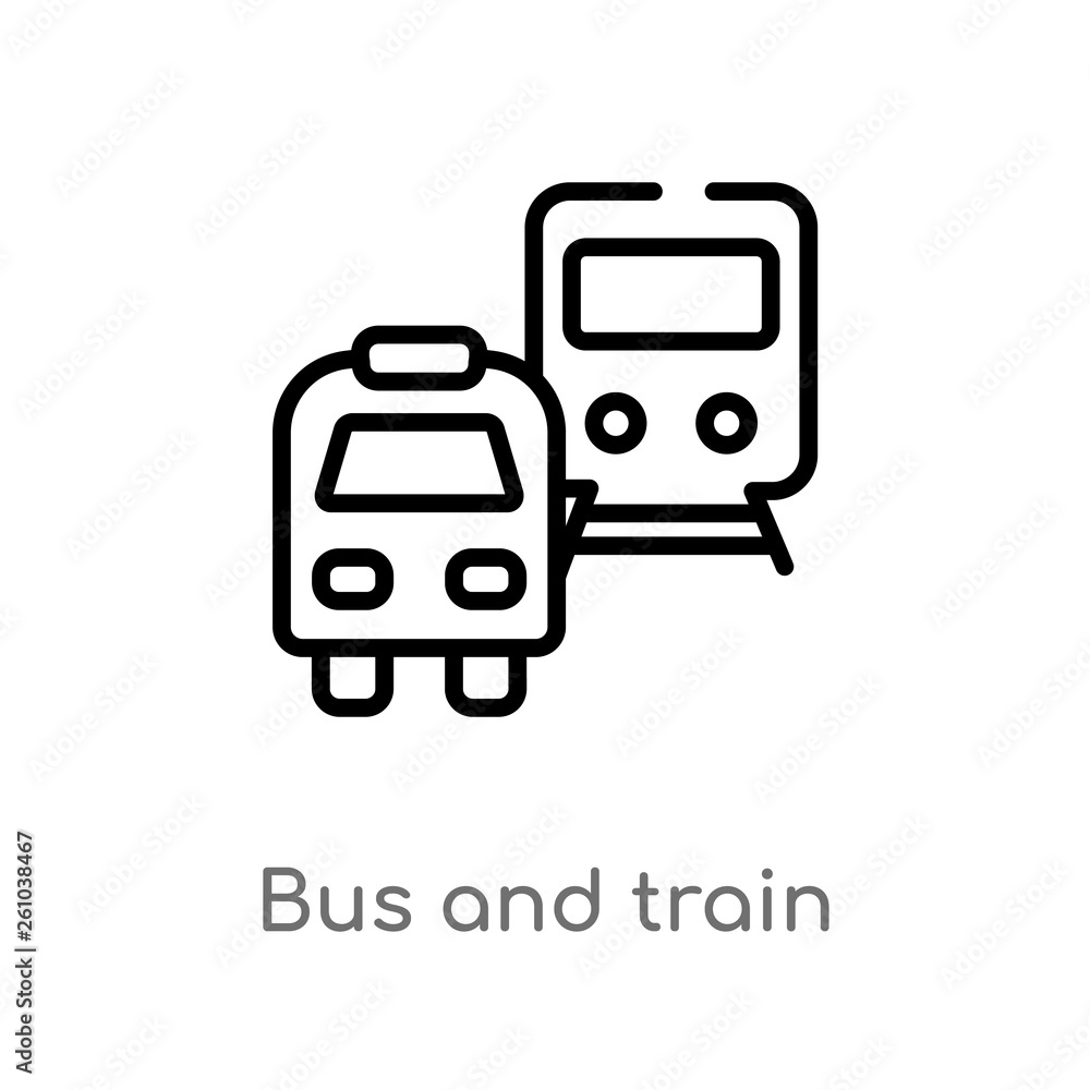outline bus and train vector icon. isolated black simple line element illustration from transport concept. editable vector stroke bus and train icon on white background outline bus and train vector icon. isolated black simple line element illustration from transport concept. editable vector stroke bus and train icon on white background