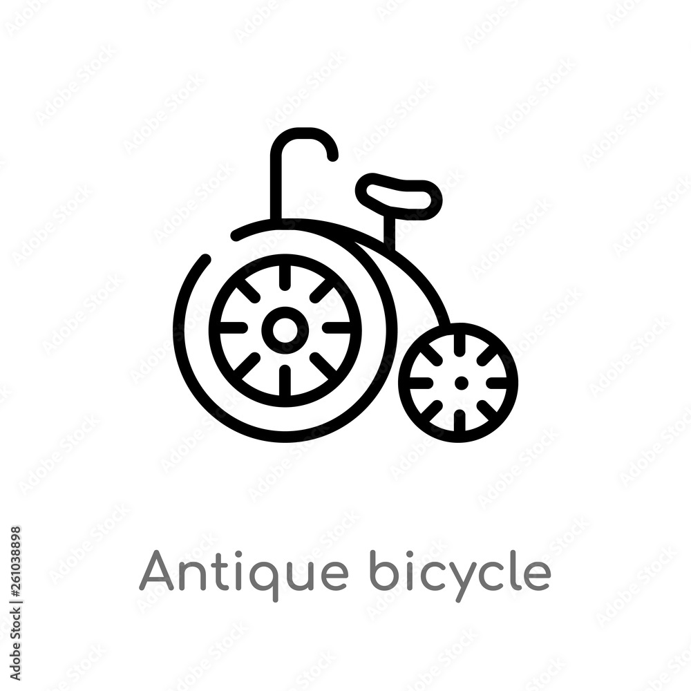 outline antique bicycle vector icon. isolated black simple line element illustration from transport concept. editable vector stroke antique bicycle icon on white background