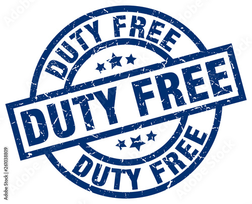 duty free blue round grunge stamp