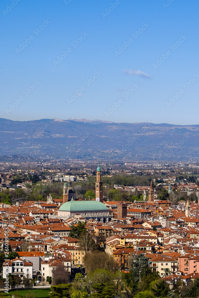 Panoramic view of Vicenza fron Monte Berico. Gigapixel landscape. Vicenza, Veneto, Italy. 26 March 2019