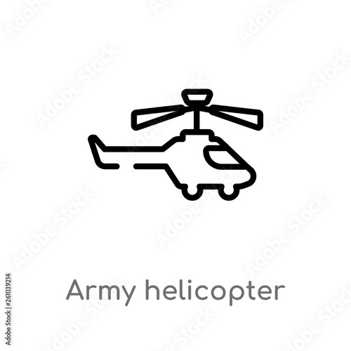 outline army helicopter vector icon. isolated black simple line element illustration from transport concept. editable vector stroke army helicopter icon on white background