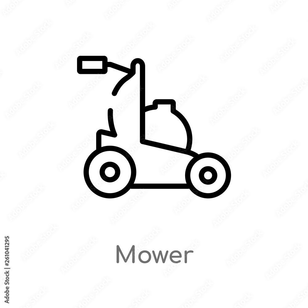 outline mower vector icon. isolated black simple line element illustration from agriculture farming concept. editable vector stroke mower icon on white background outline mower vector icon. isolated black simple line element illustration from agriculture farming concept. editable vector stroke mower icon on white background