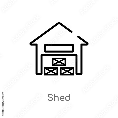 outline shed vector icon. isolated black simple line element illustration from agriculture farming concept. editable vector stroke shed icon on white background