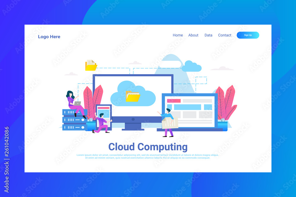 Web Page Header Cloud Computing illustration concept landing page suitable for website creative agency and digital marketing