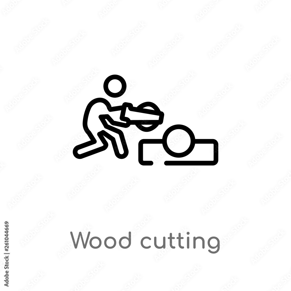 outline wood cutting vector icon. isolated black simple line element illustration from gardening concept. editable vector stroke wood cutting icon on white background