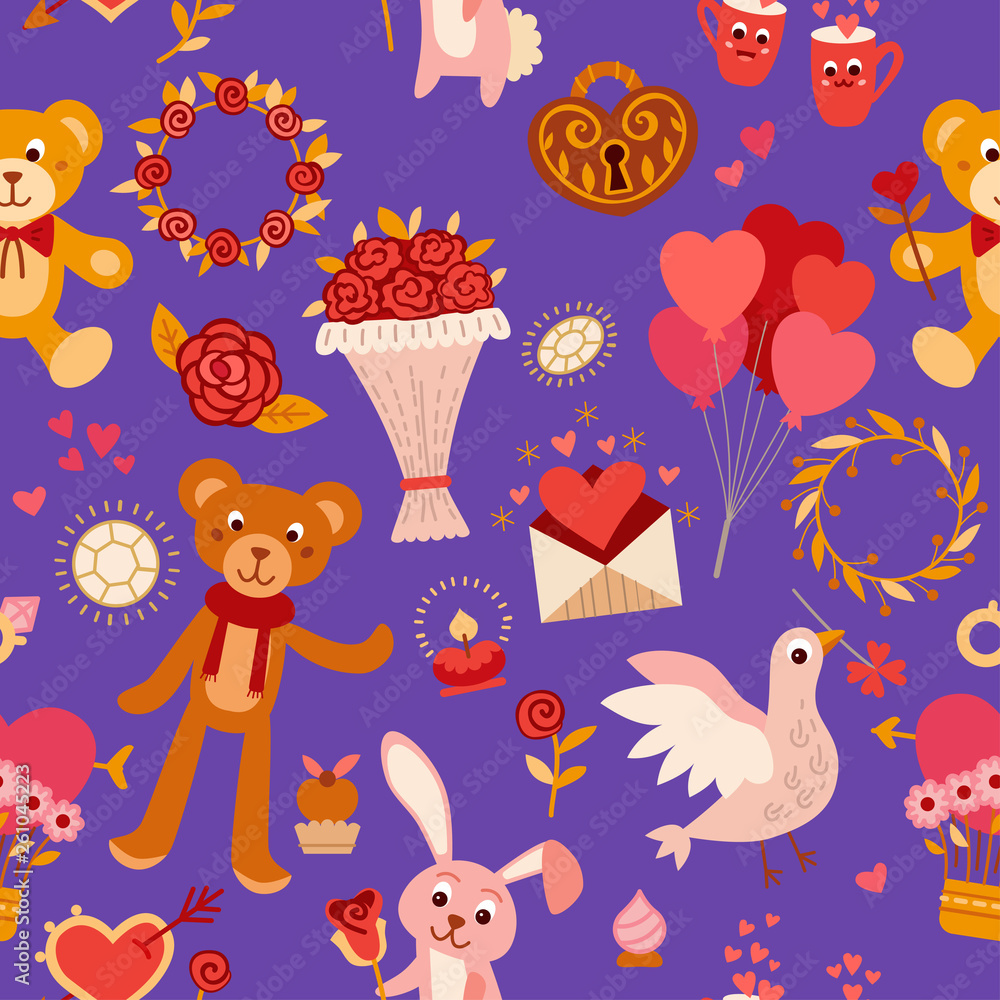 Seamless pattern with love elements. Vector illustration