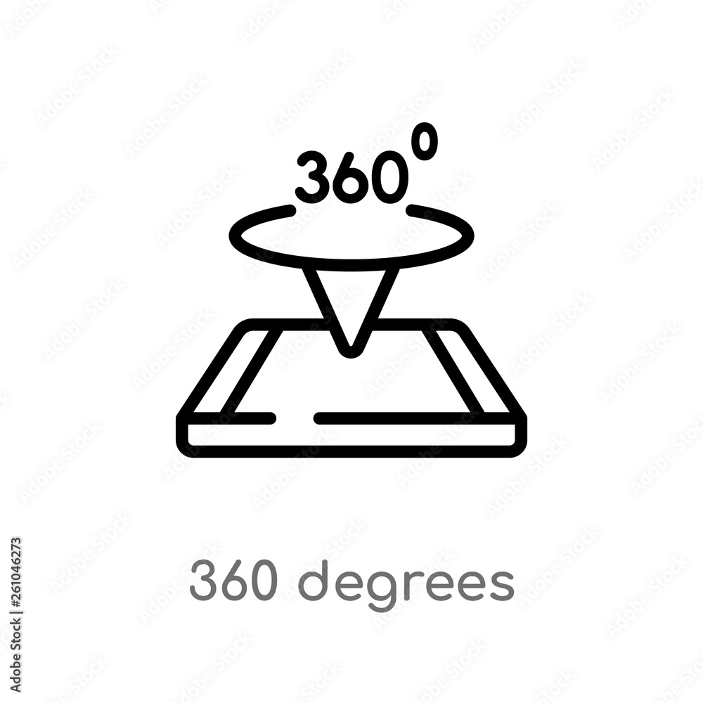 outline 360 degrees vector icon. isolated black simple line element illustration from augmented reality concept. editable vector stroke 360 degrees icon on white background outline 360 degrees vector icon. isolated black simple line element illustration from augmented reality concept. editable vector stroke 360 degrees icon on white background