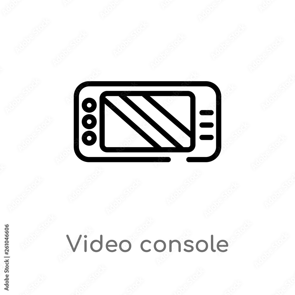 outline video console vector icon. isolated black simple line element illustration from augmented reality concept. editable vector stroke video console icon on white background outline video console vector icon. isolated black simple line element illustration from augmented reality concept. editable vector stroke video console icon on white background