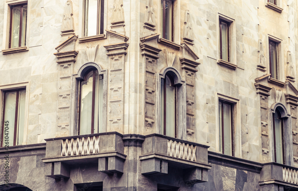 close-up on the detail of Milan's architecture