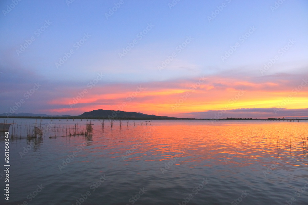 Koh Yo at sunset with colorful beautiful twilight sky near the fisherman village