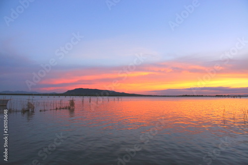 Koh Yo at sunset with colorful beautiful twilight sky near the fisherman village